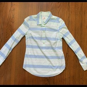 Vineyard Vines Blue and Green Striped 1/2 Button Down Blouse